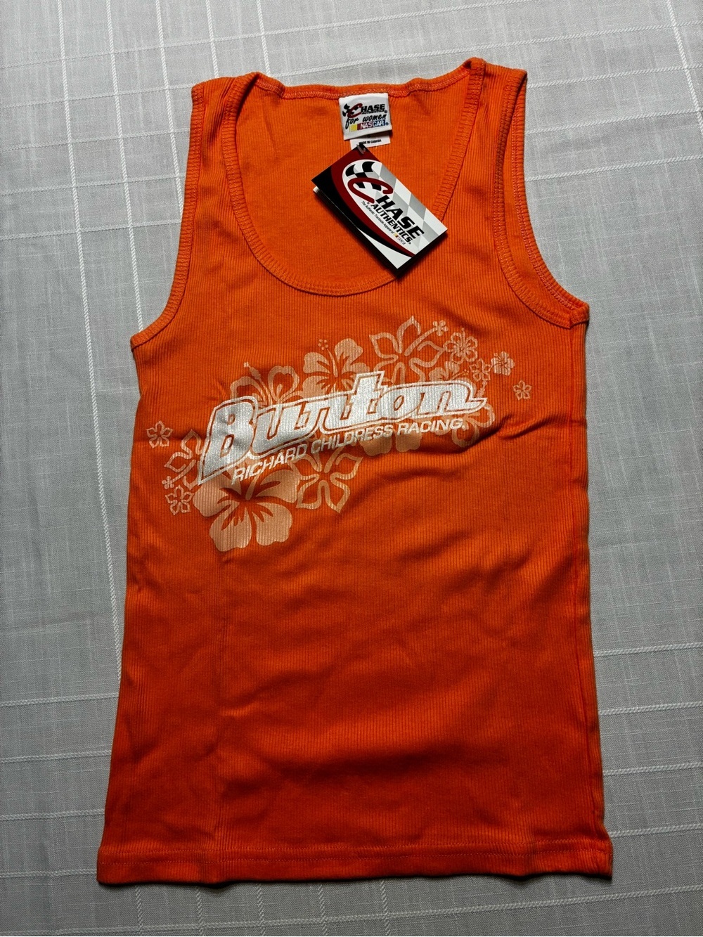 Vintage Burton NASCAR Racing Bright Orange Ribbed Tank Top with Logo Tag